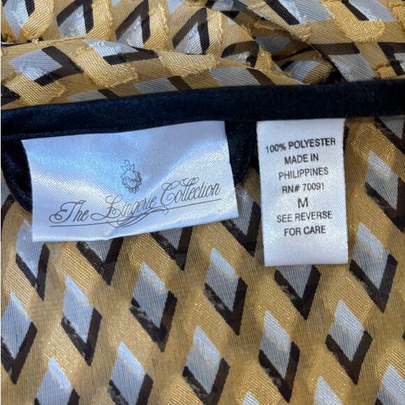 The Lingerie Collection Womens Gold Black Wrap Long Geometric Robe Size Medium - Picture 4 of 4